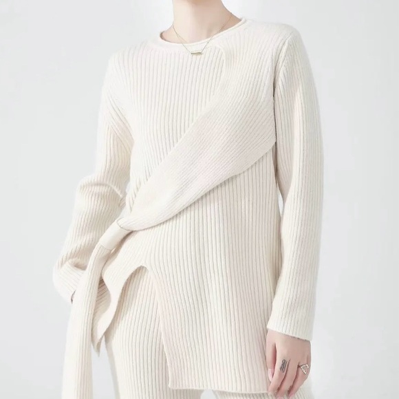 TENNE Cashmere & Merino Wool Crewneck Sweater Side Bow Sash Women’s Size Small - Picture 1 of 14